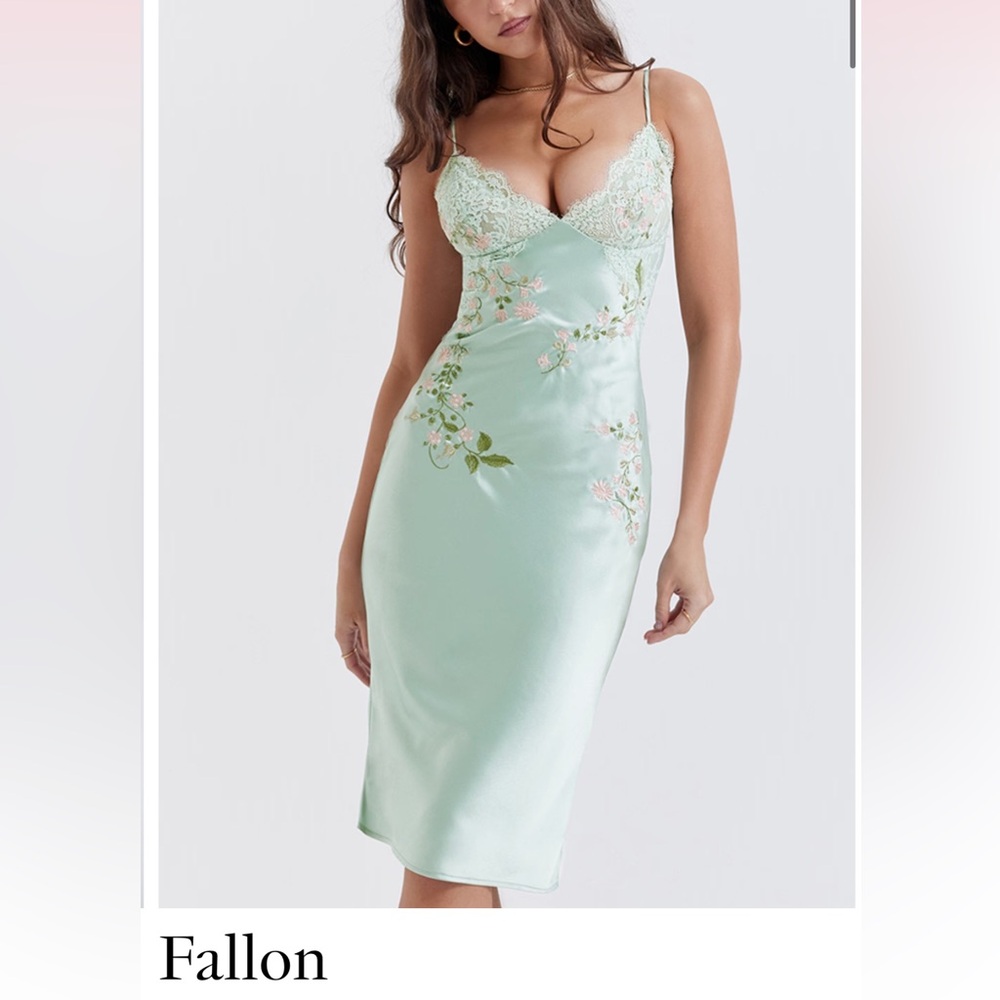 House of CB midi embroidered Fallon slip dress